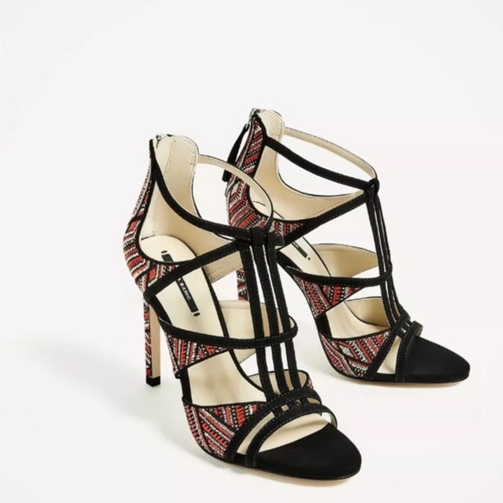 ZARA CONTRAST FABRIC HIGH HEEL SANDALS